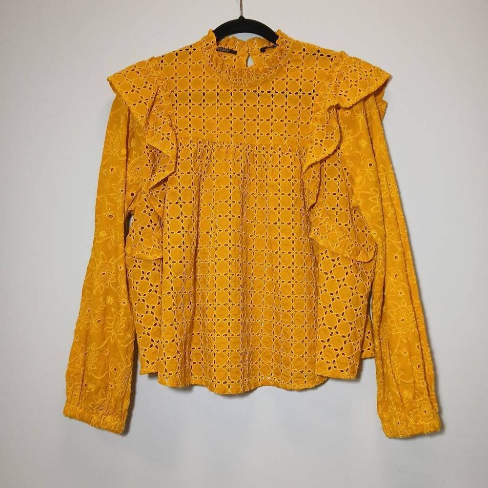 Scotch and soda womens large eyelet blouse yellow Cottagecore spring summer